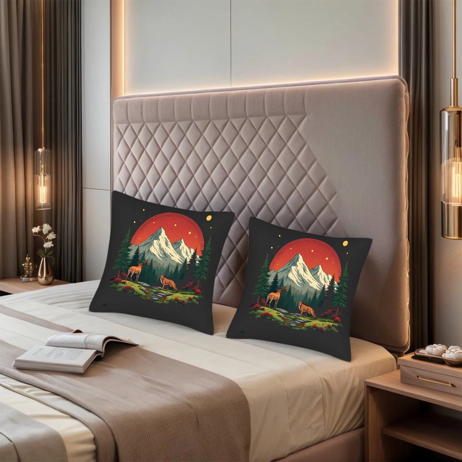 Serene Forest Foxes Throw Pillow Covers - Set of 2 18x18in Cushion Cases