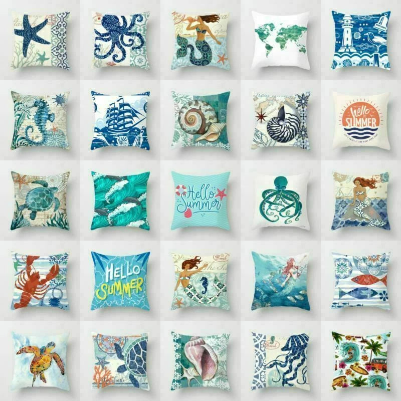 18" Retro Sea Animal Pillow Case Cover Throw Cushion Decor Polyester Sofa Home
