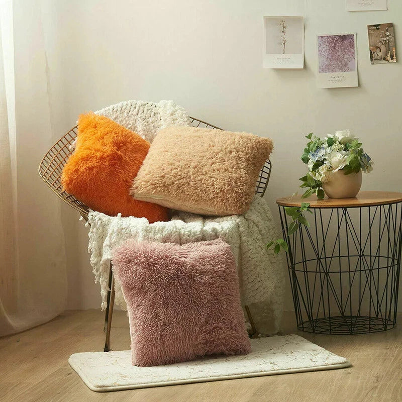 40CM x 40CM Fluffy Pillow Case Faux Soft Plush Cover Cushion Home Bed Sofa Decor