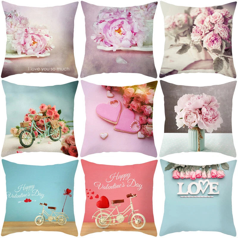 18''X18'' LOVE FLOWER ROSE POLYESTER CUSHION COVER PILLOW CASE HOME SOFA DECOR