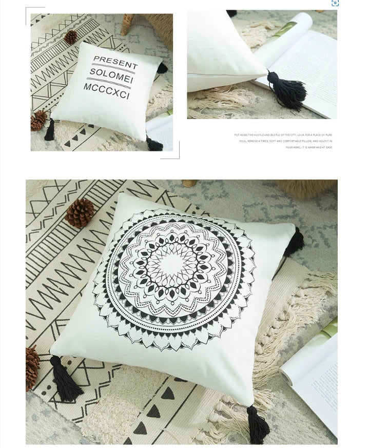 Cotton Linen With Tassels Sofa Cushion Cover Waist Pillowcase Home Decor 18" UK