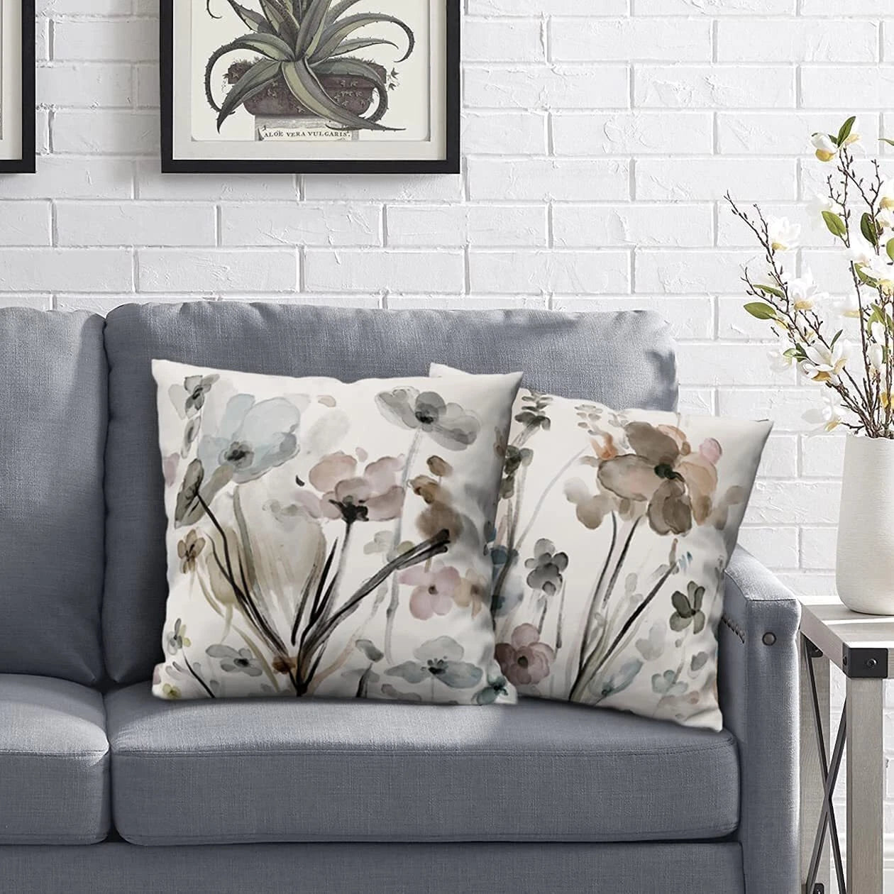 Set of 2 Modern Flowers Decorative Square Pillowcases for Sofa Couch Bedroom