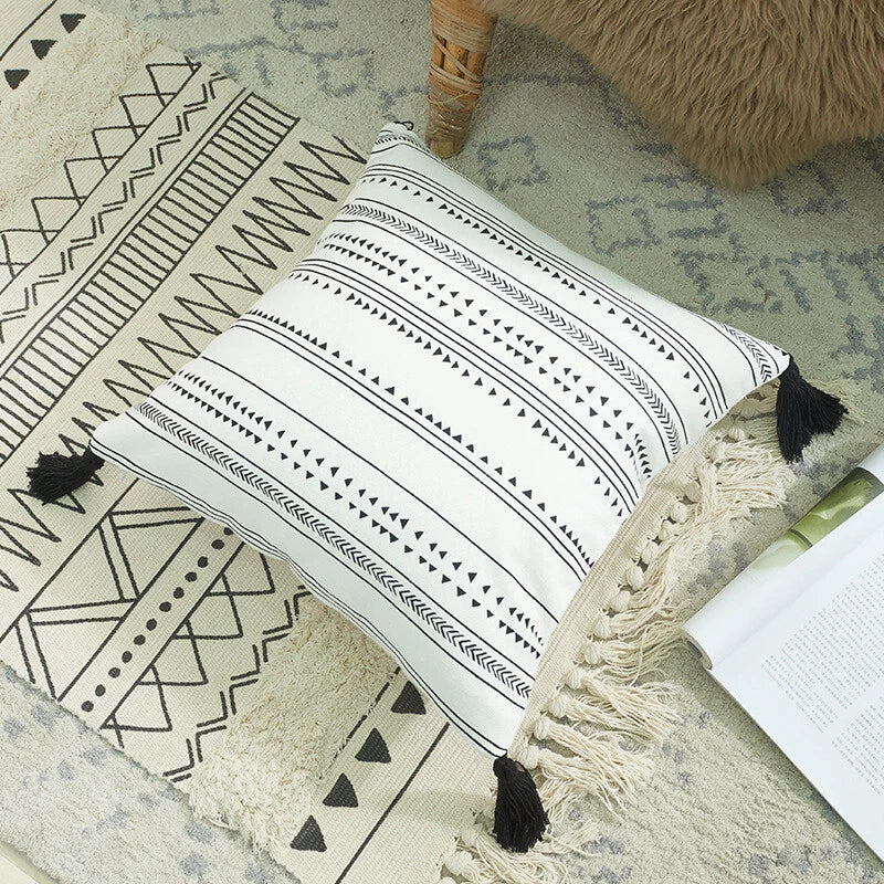 Cotton Linen With Tassels Sofa Cushion Cover Waist Pillowcase Home Decor 18" UK