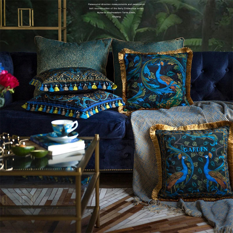 Luxury 18x18in Royal Peacock Velvet Throw Pillow Covers Sofa Bed Cushion Covers