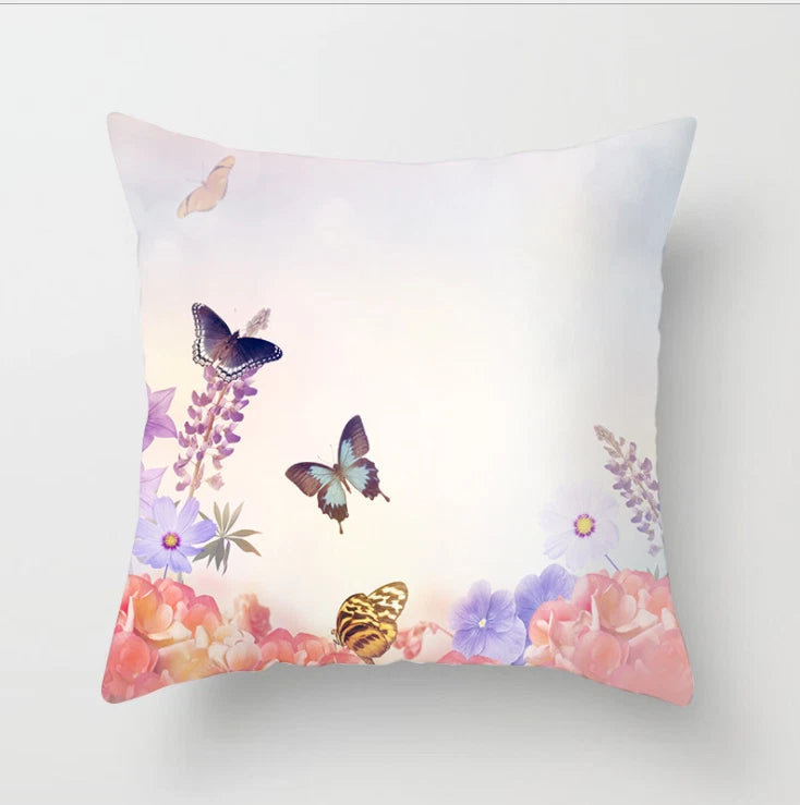 BUTTERFLY FLOWER POLYESTER CUSHION COVER PILLOW CASE HOME SOFA DECOR 45X45 UK