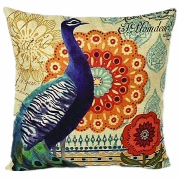 Memory Peacock & Flowers Home Decor Pillow Case Sofa Cushion Cover
