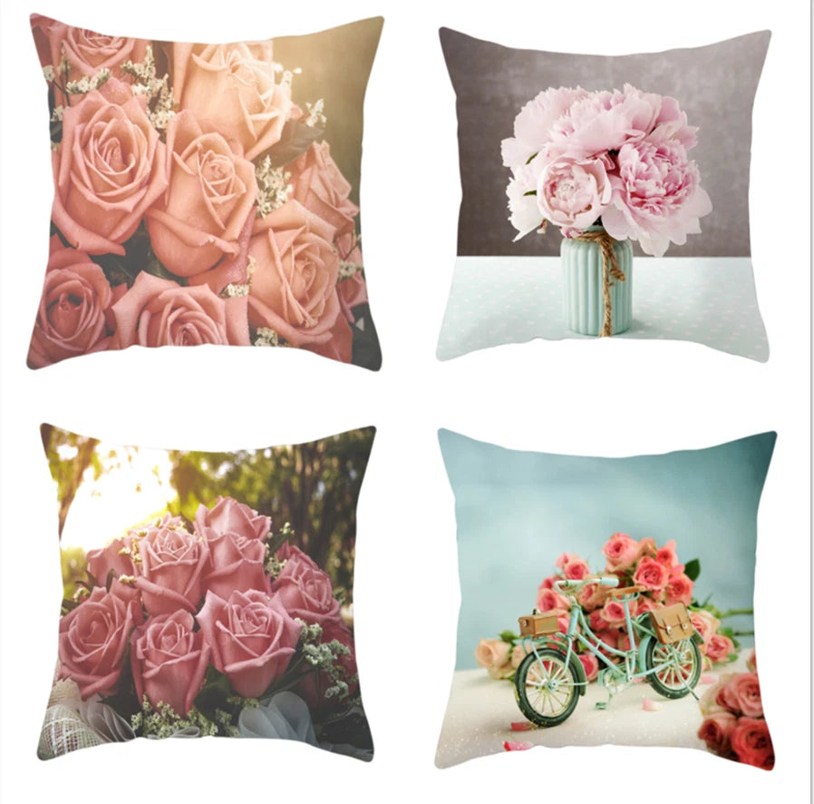 18''X18'' LOVE FLOWER ROSE POLYESTER CUSHION COVER PILLOW CASE HOME SOFA DECOR