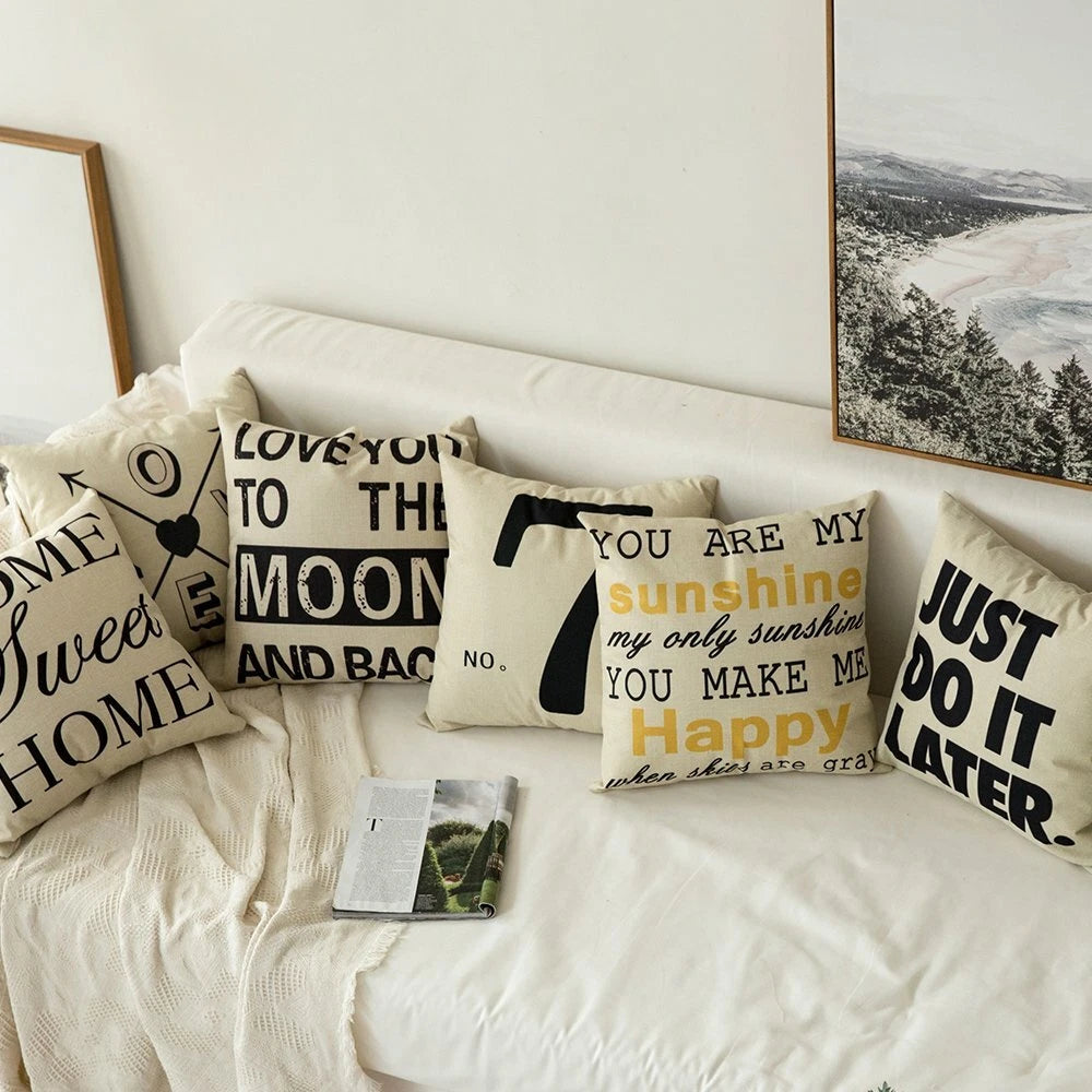Sweet Home Cotton Linen Decorative  Cushion Cover Pillowcase for Sofa Bed Car
