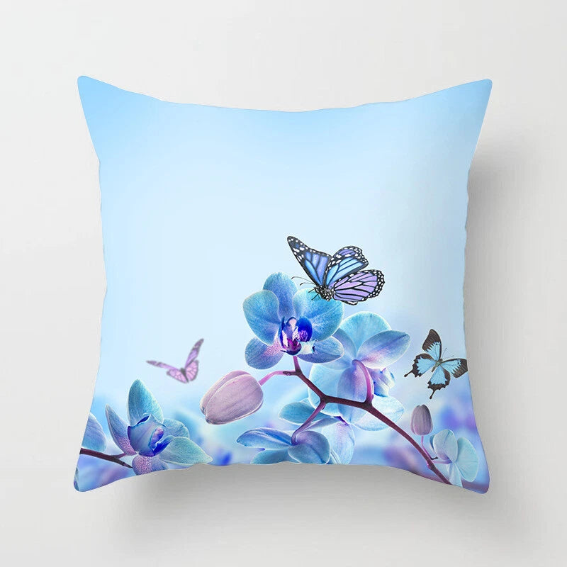 BUTTERFLY FLOWER POLYESTER CUSHION COVER PILLOW CASE HOME SOFA DECOR 45X45 UK