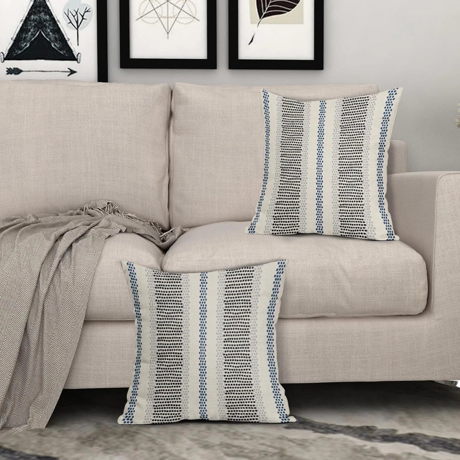 Black Blue Pillowcases, Bohemian Rustic Cushion Covers Decorating Sofa Bed