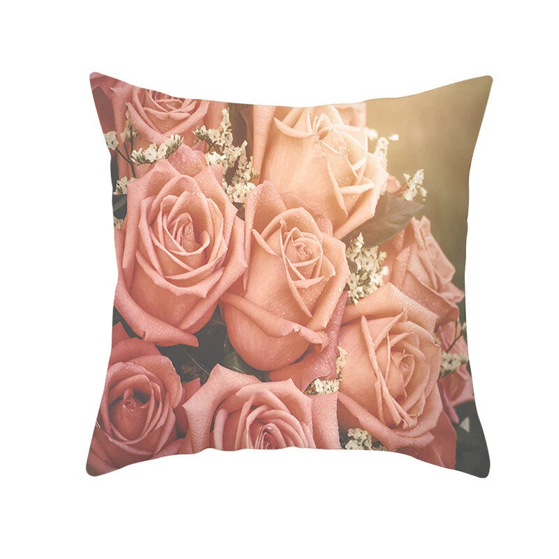 18''X18'' LOVE FLOWER ROSE POLYESTER CUSHION COVER PILLOW CASE HOME SOFA DECOR