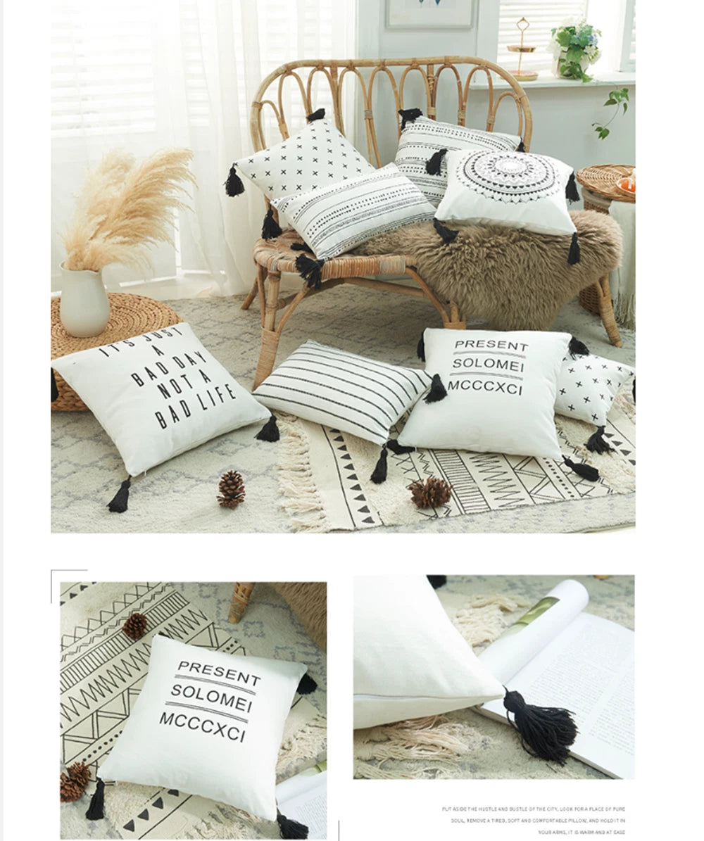 Cotton Linen With Tassels Sofa Cushion Cover Waist Pillowcase Home Decor 18" UK
