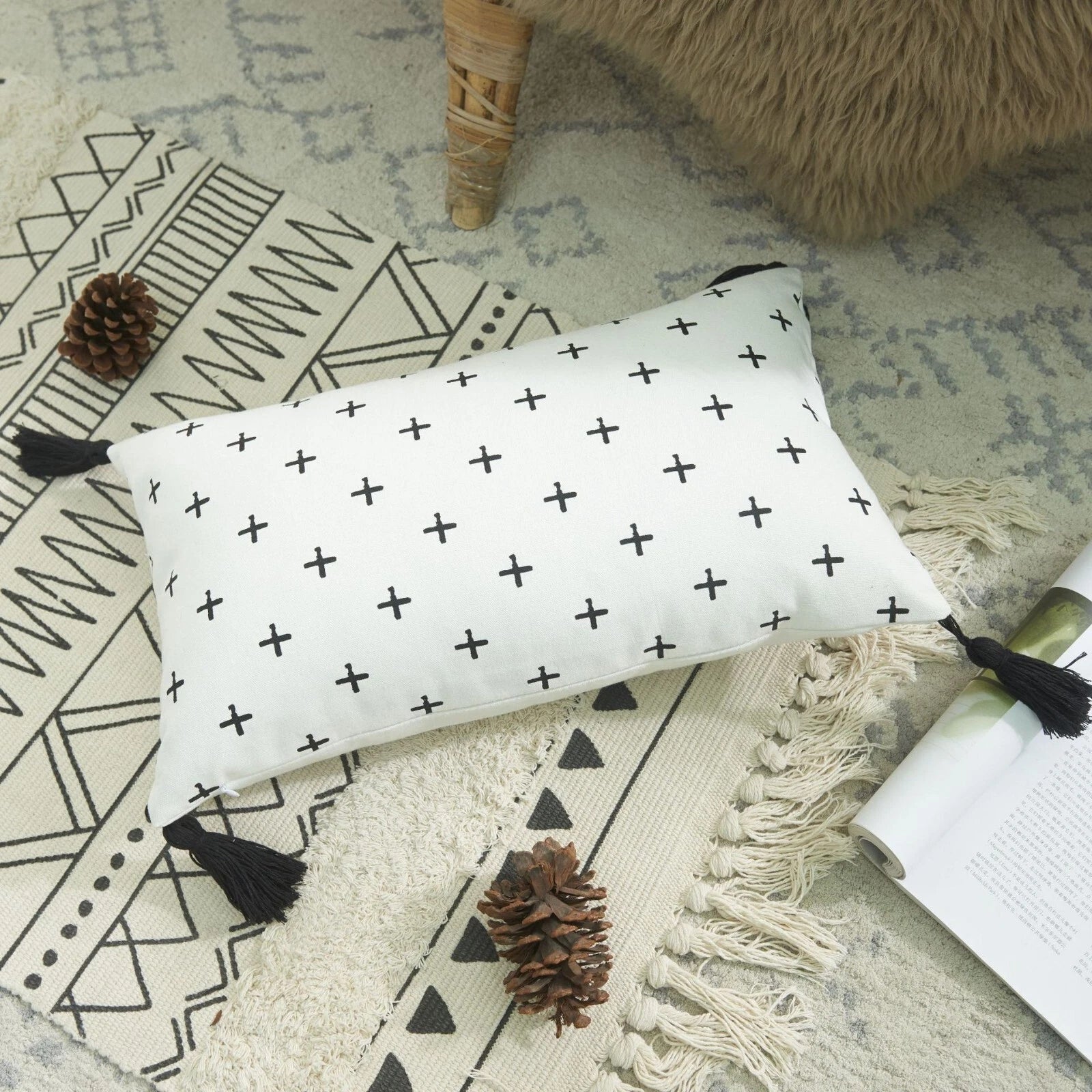 Cotton Linen With Tassels Sofa Cushion Cover Waist Pillowcase Home Decor 18" UK
