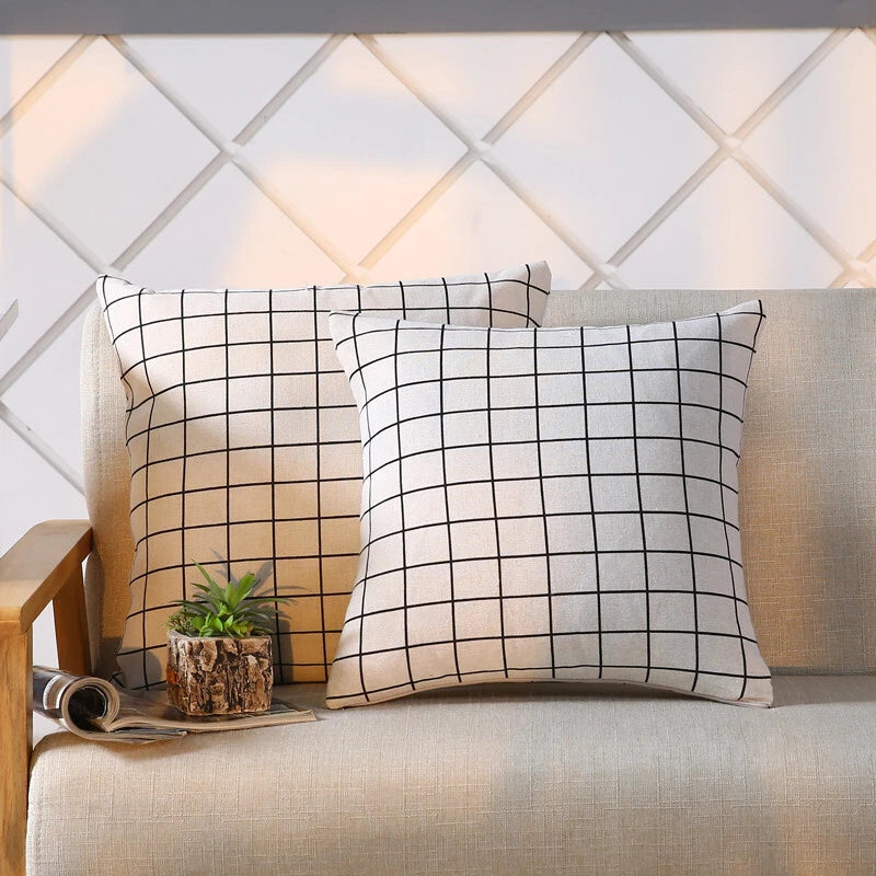 LINEN DOUBLE SIDE SQUARES CUSHION COVER PILLOW CASE HOME SOFA DECOR 18'' X 18''