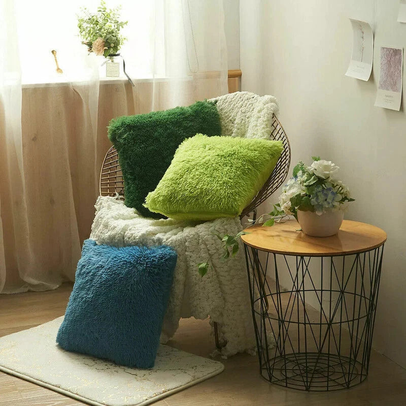 40CM x 40CM Fluffy Pillow Case Faux Soft Plush Cover Cushion Home Bed Sofa Decor