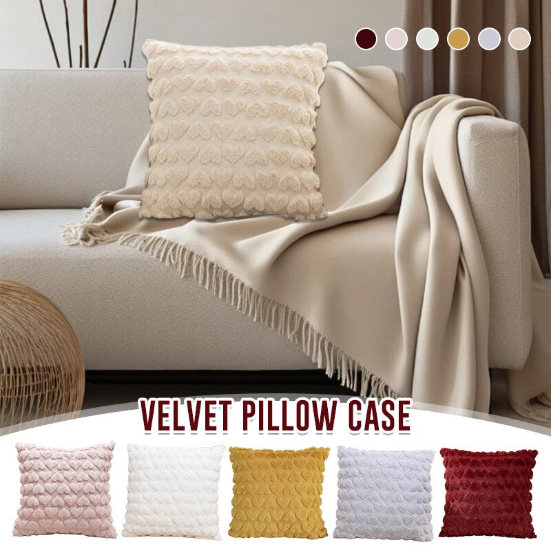 45cm Plush Heart Jacquard Throw Pillow Cover Sofa Car Seat Back Cushion Case