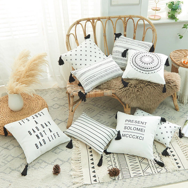 Cotton Linen With Tassels Sofa Cushion Cover Waist Pillowcase Home Decor 18" UK