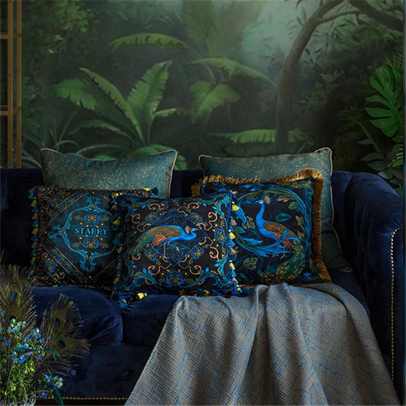Luxury 18x18in Royal Peacock Velvet Throw Pillow Covers Sofa Bed Cushion Covers
