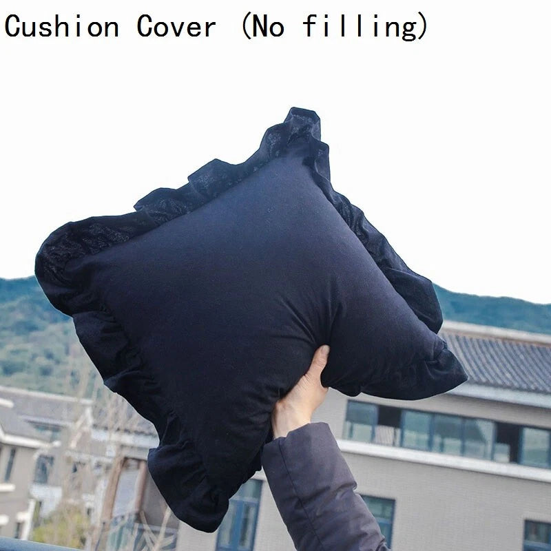 2X Cotton Cushion Cover Home Sofa Bed Living Room Decor Ruffled Solid Soft 45cm