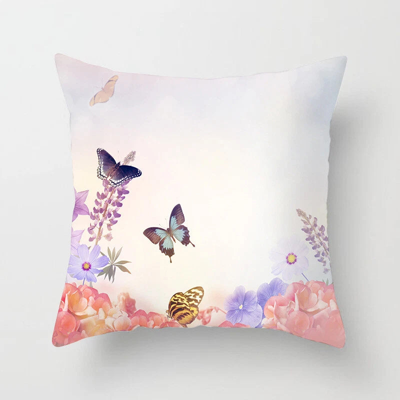 BUTTERFLY FLOWER POLYESTER CUSHION COVER PILLOW CASE HOME SOFA DECOR 45X45 UK