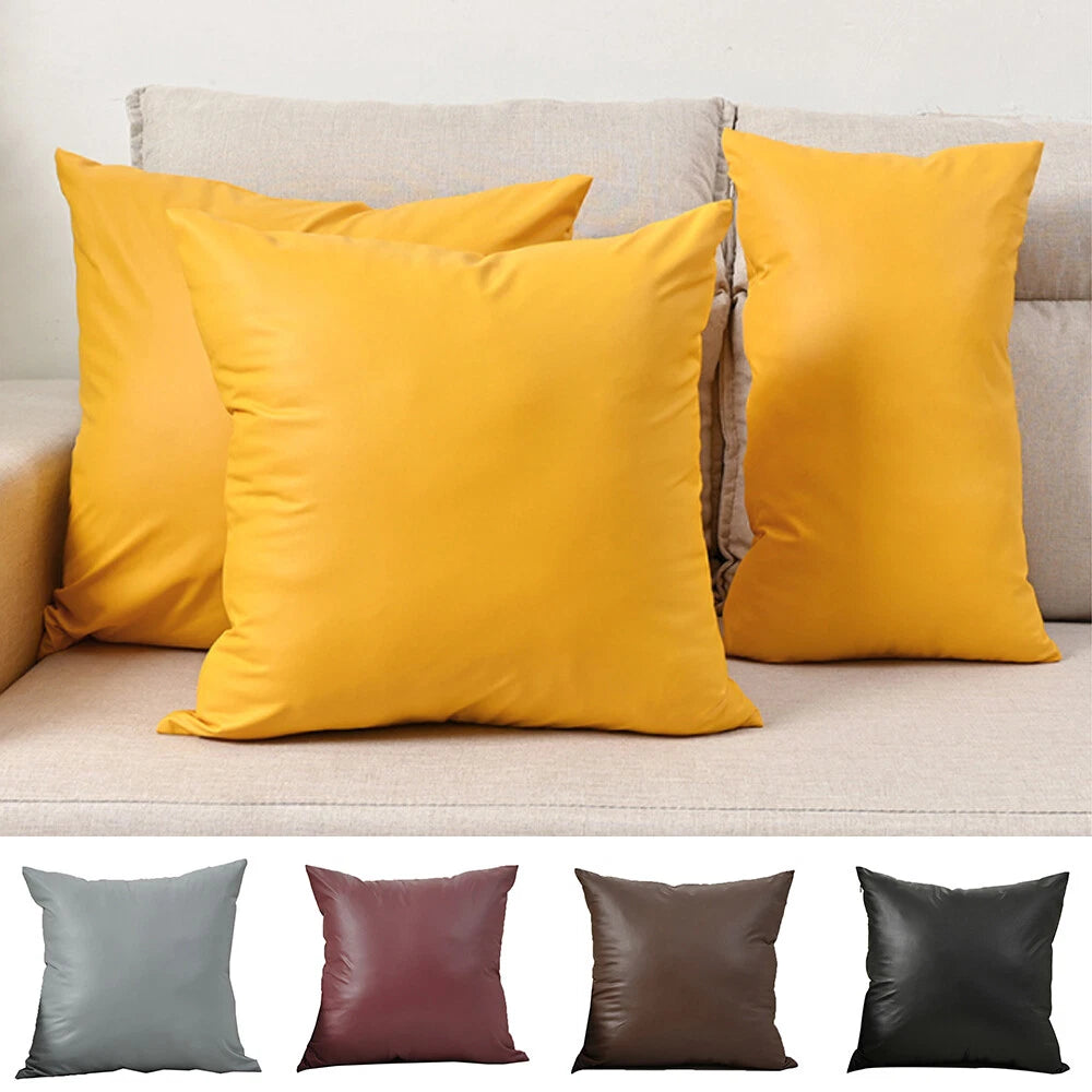 2025 Faux PU Leather Cushion Cover Throw Pillow Case Sofa Bed Home Decor