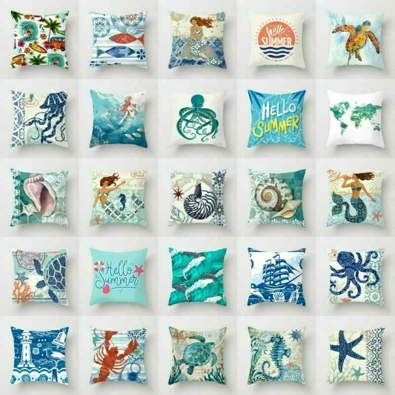 18" Retro Sea Animal Pillow Case Cover Throw Cushion Decor Polyester Sofa Home