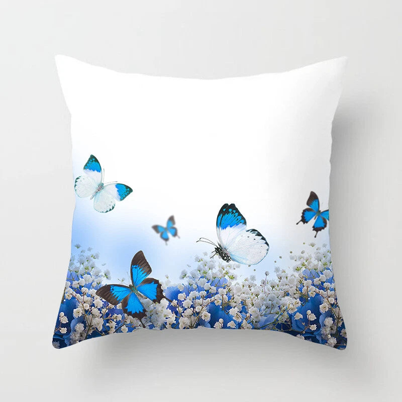 BUTTERFLY FLOWER POLYESTER CUSHION COVER PILLOW CASE HOME SOFA DECOR 45X45 UK