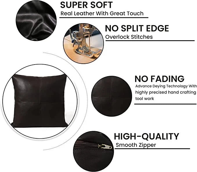 Leather Black Color Cross Lines Throw Pillow Covers for Sofa Couch 18x18 Inch