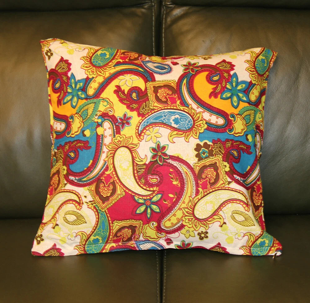 2 pcs Pillow Case Cotton Linen Paisley Sofa Bedding Decor Square Cushion Cover