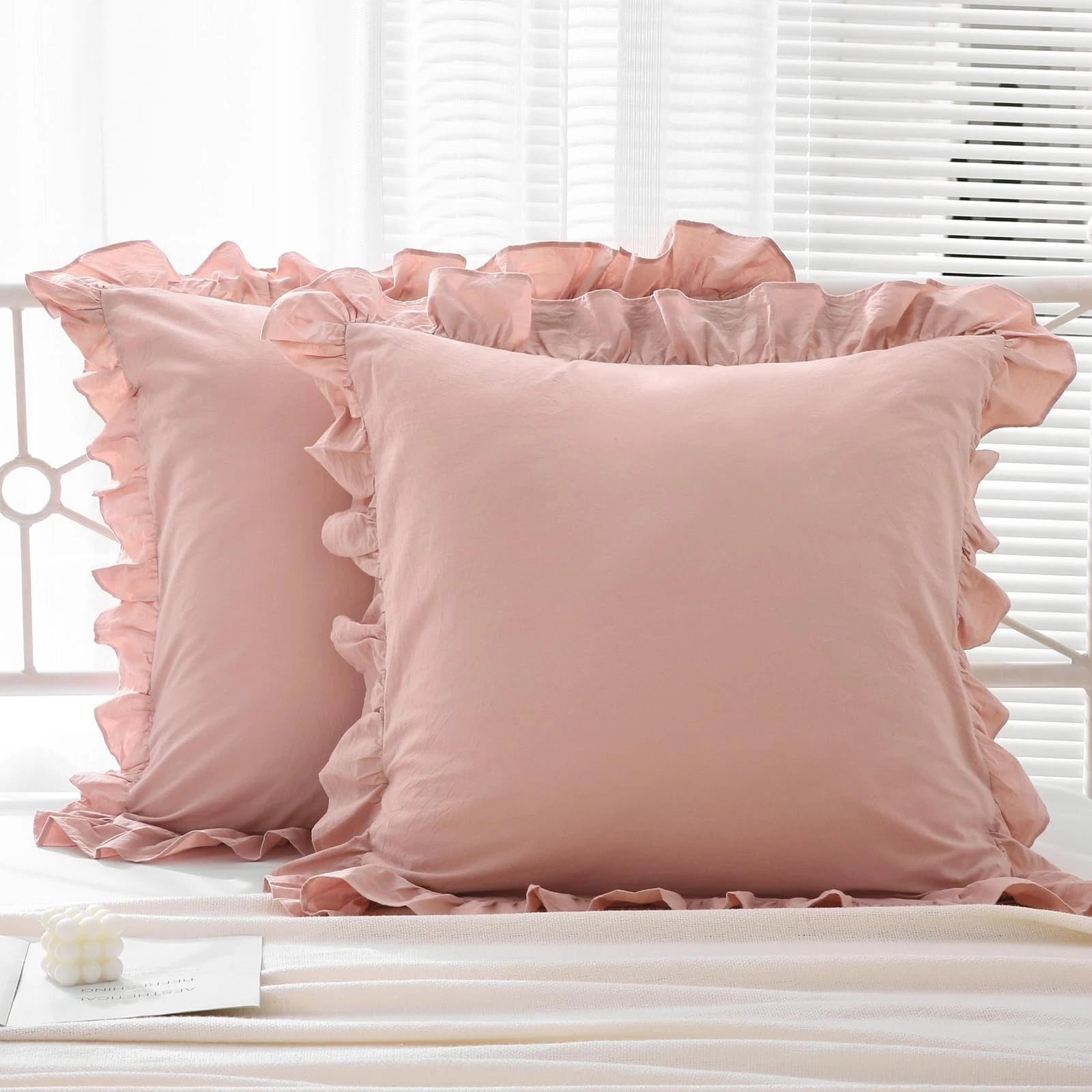 Ruffle Pillowcases Farmhouse Dusty Rose Throw Pillow Covers for Couch,Washed ...