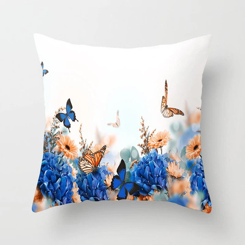 BUTTERFLY FLOWER POLYESTER CUSHION COVER PILLOW CASE HOME SOFA DECOR 45X45 UK