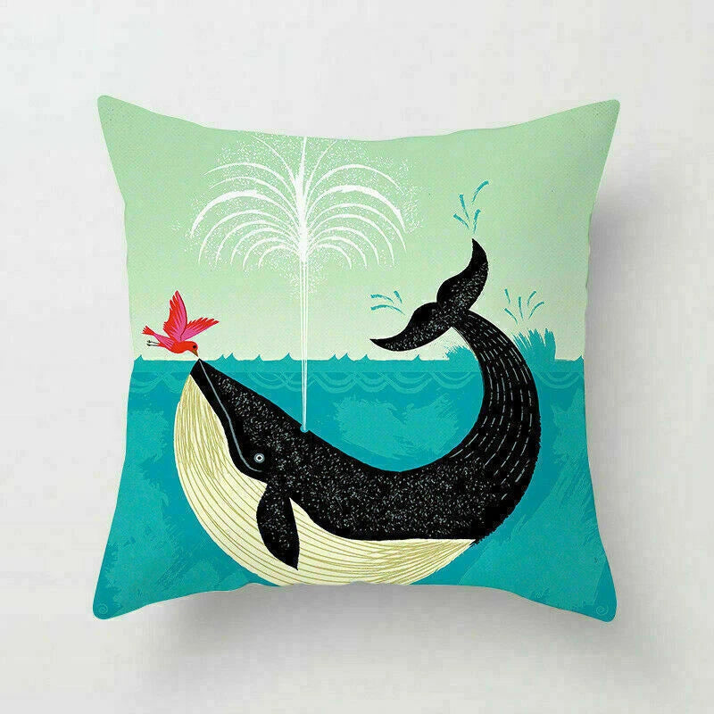 18" Retro Sea Animal Pillow Case Cover Throw Cushion Decor Polyester Sofa Home