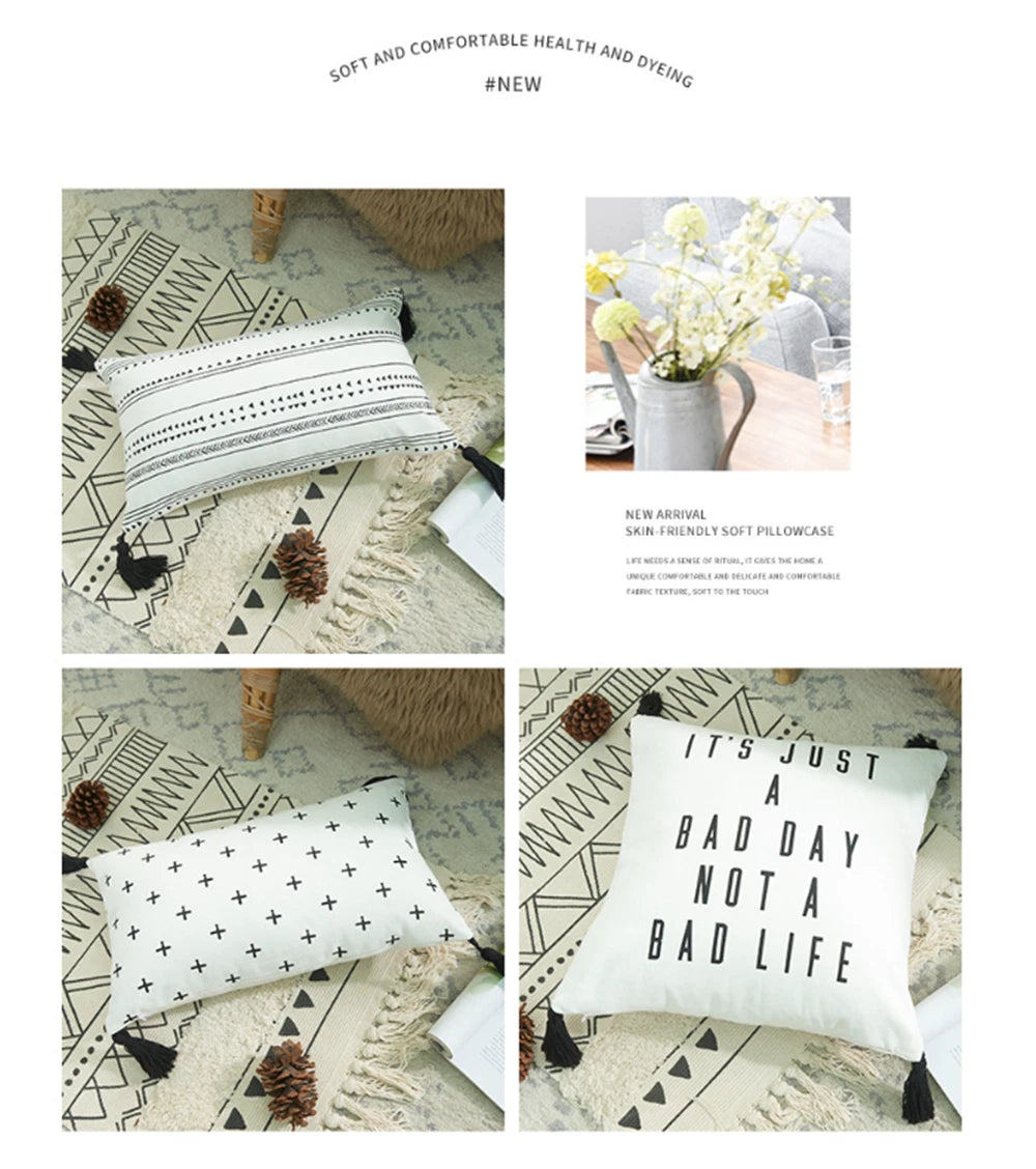 Cotton Linen With Tassels Sofa Cushion Cover Waist Pillowcase Home Decor 18" UK