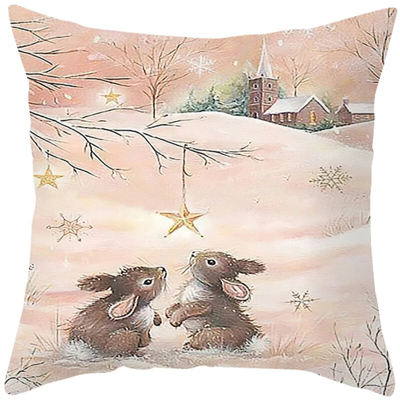 2024 NEW CHRISTMAS NEW YEAR POLYESTER CUSHION COVER PILLOW CASE HOME SOFA DECOR