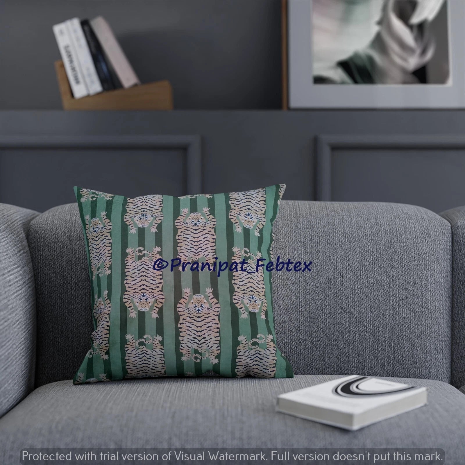 Set of 5 Green Tibetan Tiger Print Cotton Cushion Sham Square Sofa Pillow Cases