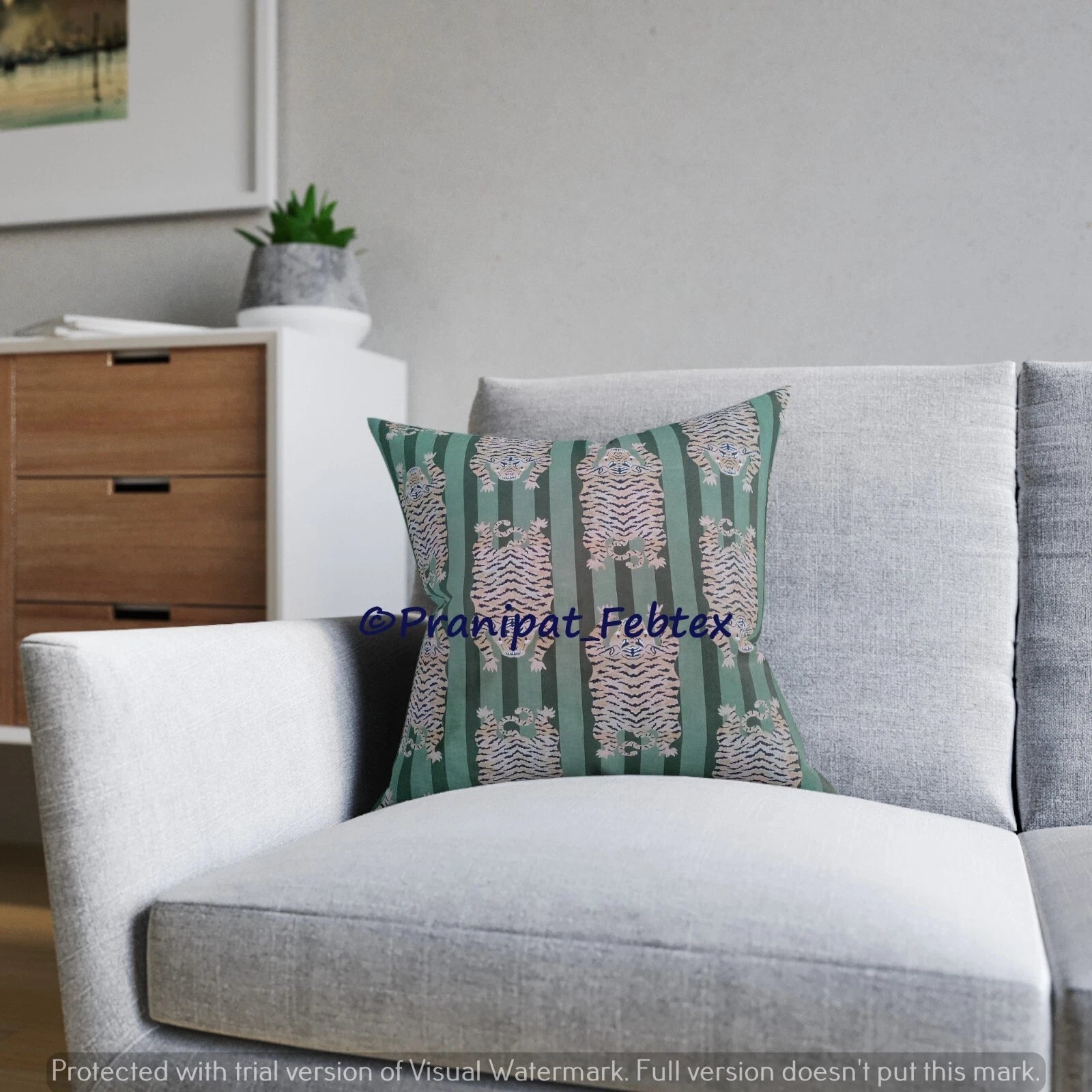 Set of 5 Green Tibetan Tiger Print Cotton Cushion Sham Square Sofa Pillow Cases