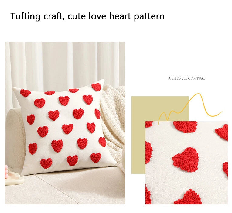 Embroidered Love Heart Cushion Cover Tufted Pillow Case Bed Sofa Home Decoration