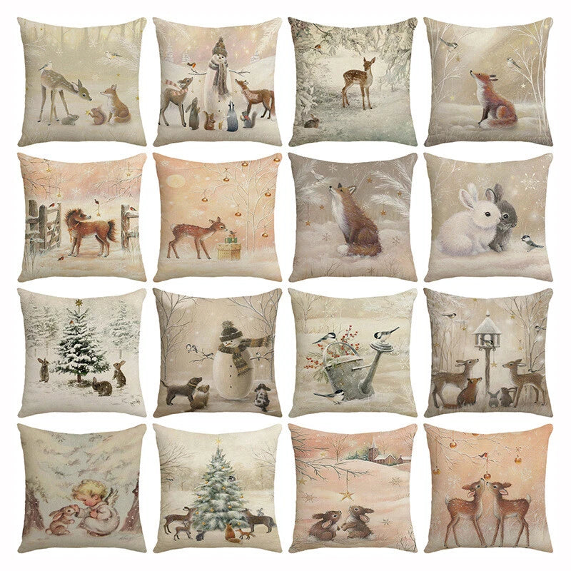 2024 NEW CHRISTMAS NEW YEAR POLYESTER CUSHION COVER PILLOW CASE HOME SOFA DECOR