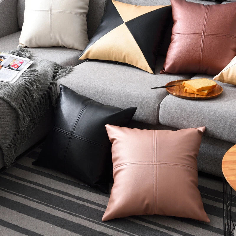 PU Faux Leather Cushion Cover Bed Sofa Back Support Case Pillowcase 45 45cm