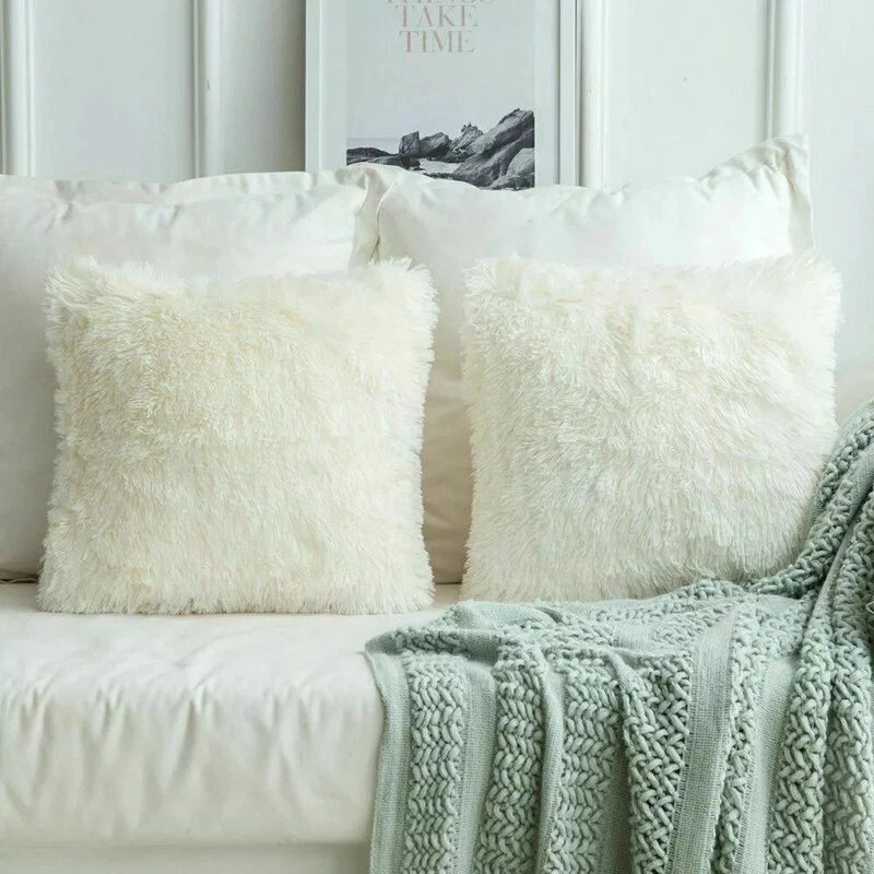 40CM x 40CM Fluffy Pillow Case Faux Soft Plush Cover Cushion Home Bed Sofa Decor