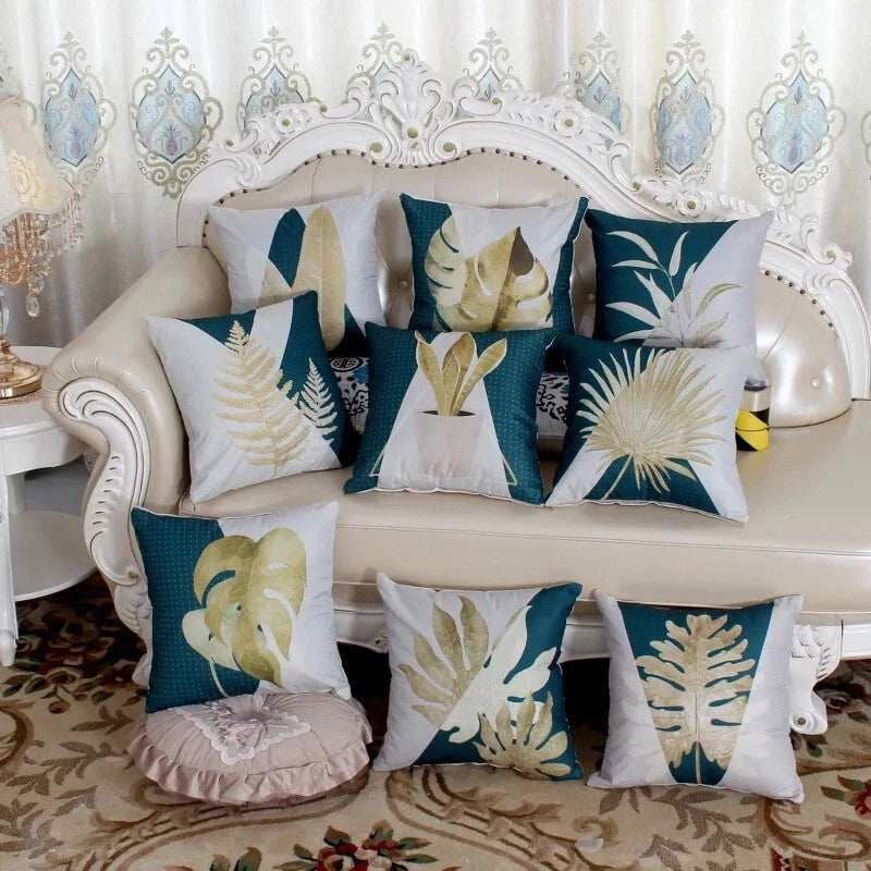 Set Of 4 cushion Pillow cover 45*45 Polyester With  Zipper 2 Styles For Bed Sofa