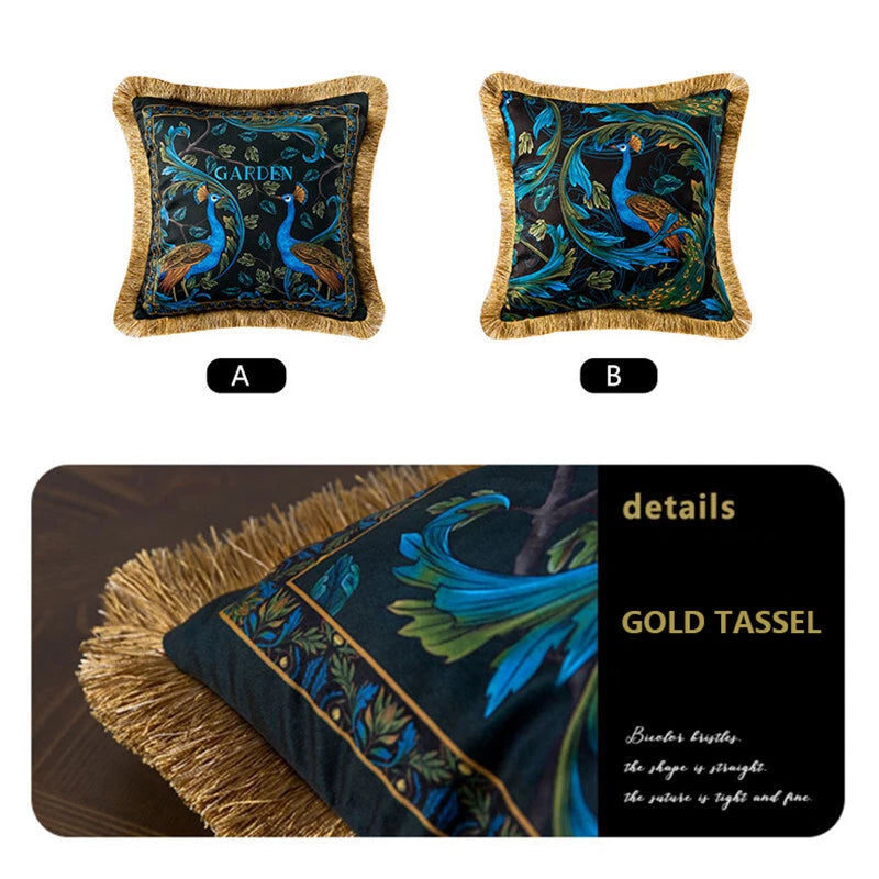 Luxury 18x18in Royal Peacock Velvet Throw Pillow Covers Sofa Bed Cushion Covers
