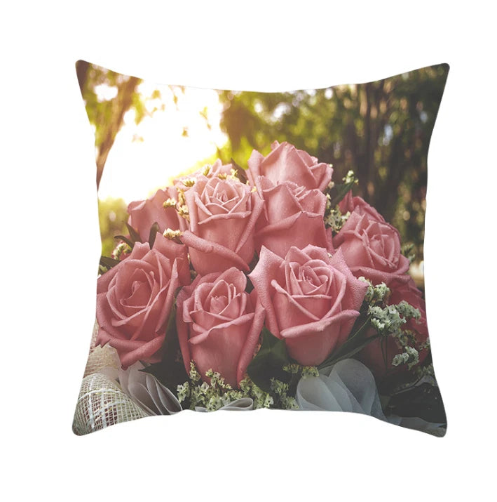 18''X18'' LOVE FLOWER ROSE POLYESTER CUSHION COVER PILLOW CASE HOME SOFA DECOR