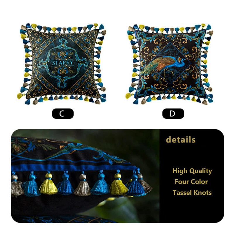 Luxury 18x18in Royal Peacock Velvet Throw Pillow Covers Sofa Bed Cushion Covers