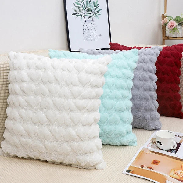 45cm Plush Heart Jacquard Throw Pillow Cover Sofa Car Seat Back Cushion Case