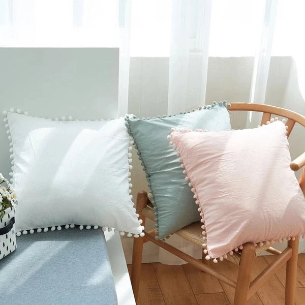 Nordic Style Pom-pom Washed Cotton Pillowcase Throw Pillow Case Sofa Cushion