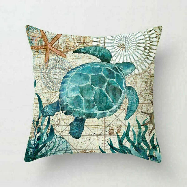 18" Retro Sea Animal Pillow Case Cover Throw Cushion Decor Polyester Sofa Home