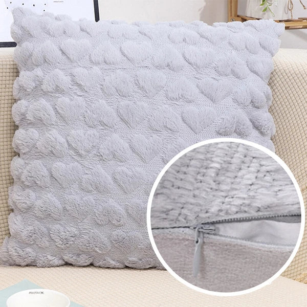 45cm Plush Heart Jacquard Throw Pillow Cover Sofa Car Seat Back Cushion Case