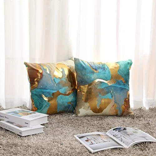 Teal and Gold Pillow Covers Gold Velvet Pillow Cases Turquoise Teal Gold