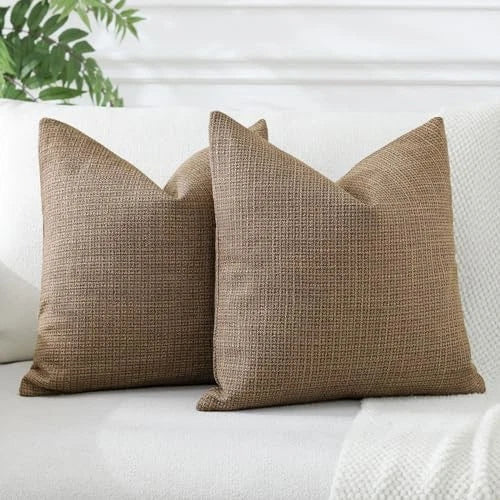 Pack of 2 Throw Pillow Covers 18x18 Inch Linen Coffee Brown Pillowcases
